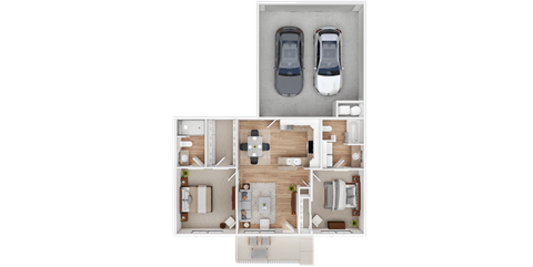 Floor plan for 2 beds, 2 baths, 1040 sqft
